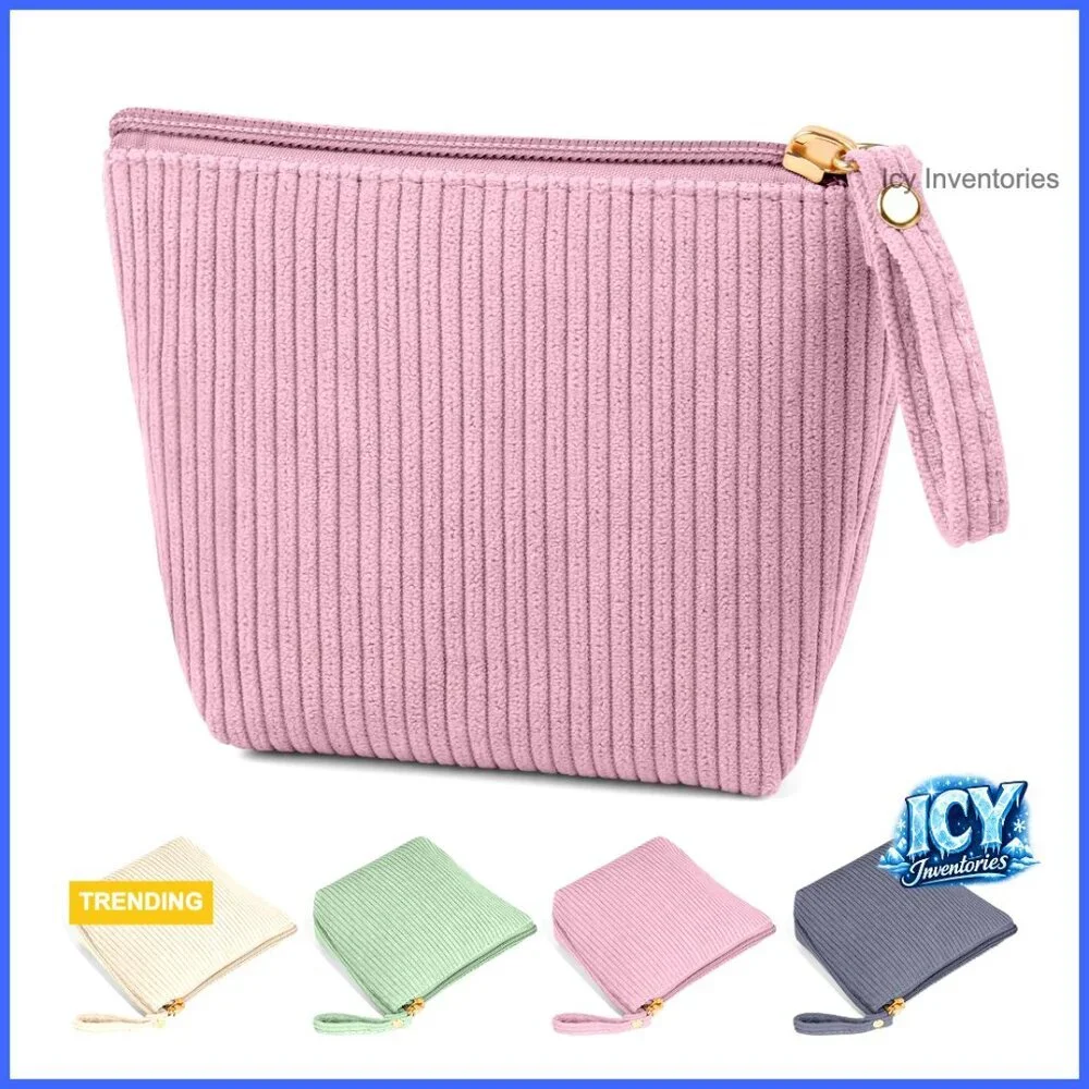 Corduroy Mini Makeup Bag with Slip-in Pockets Travel Purse Essential